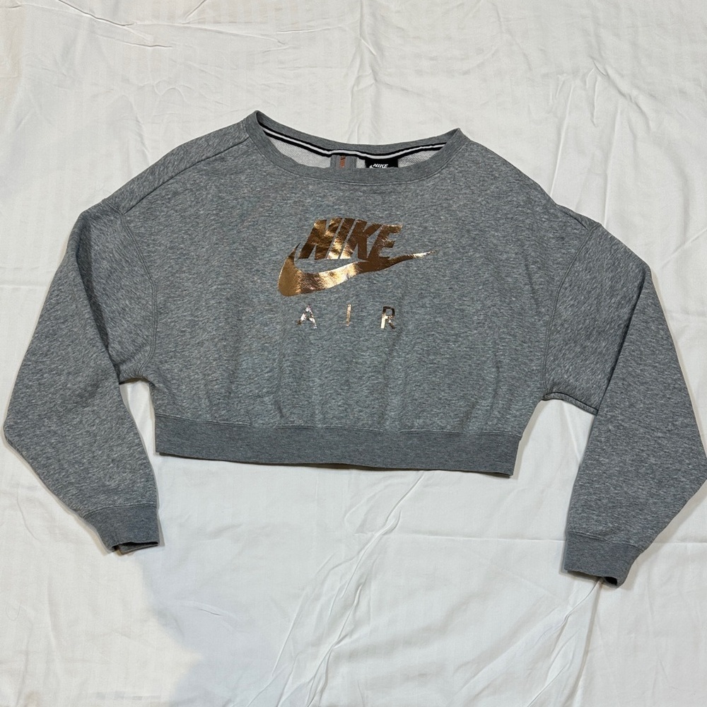[WOMEN] Nike Air Grey Crop Top Hoodie with Logo | Zipper Back Sweatshirt S - Picture 3 of 11